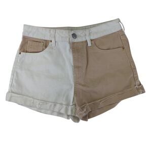 PacSun Mom Shorts Two-tone Color Block Cuffed Jean‎ Women's 27 Rigid Denim